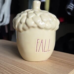 Rae Dunn Cream Ceramic "Fall" Acorn Decor w Pink Letters